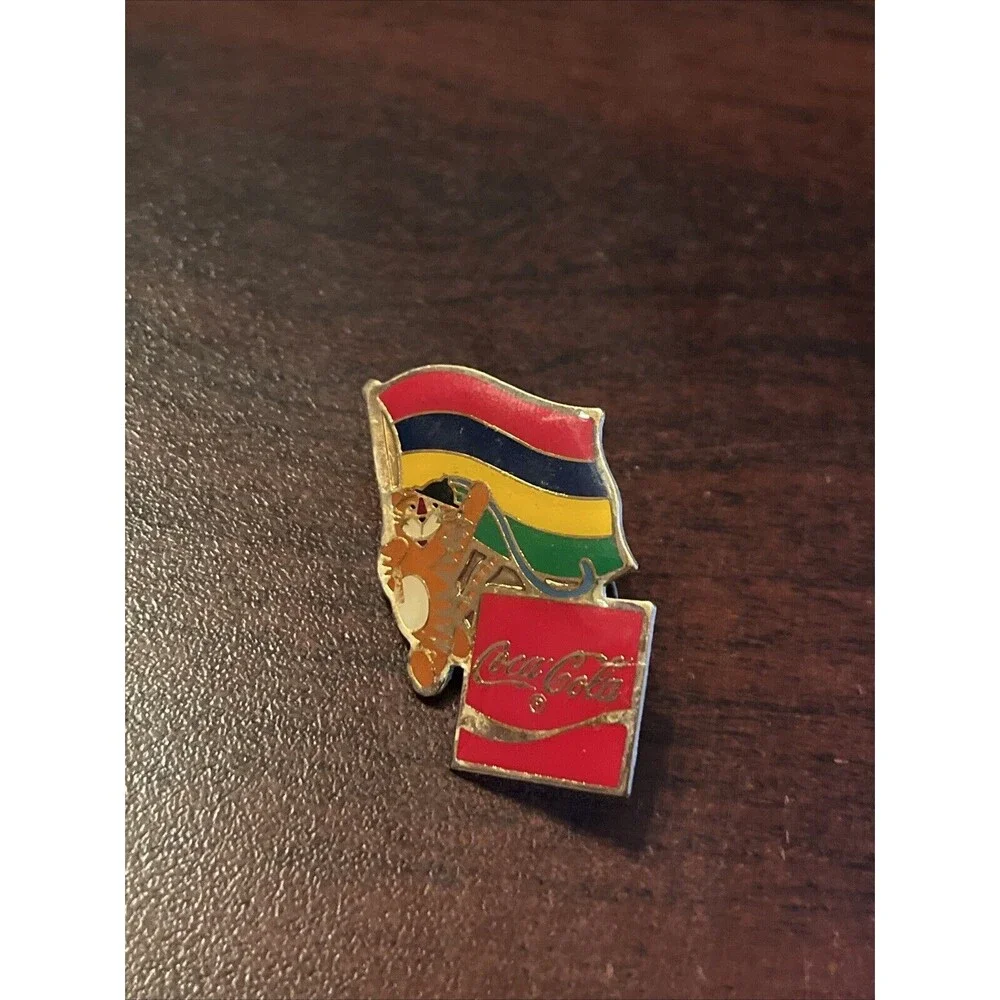 Vintage 1988‎ Seoul Olympics Coca Cola Hodori Tiger Mauritius Flag Lapel Pin